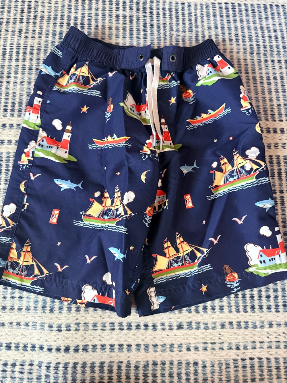 Hanna Andersson Navy Blue Nautical Print Boys Swim Trunks